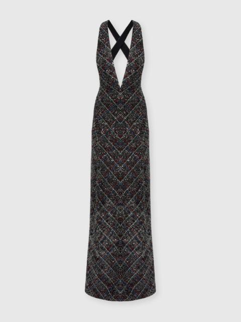 Long dress with v-neck and check pattern