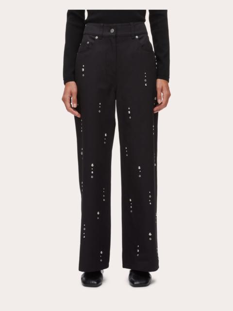 Studded Twill Wide-Leg Pants