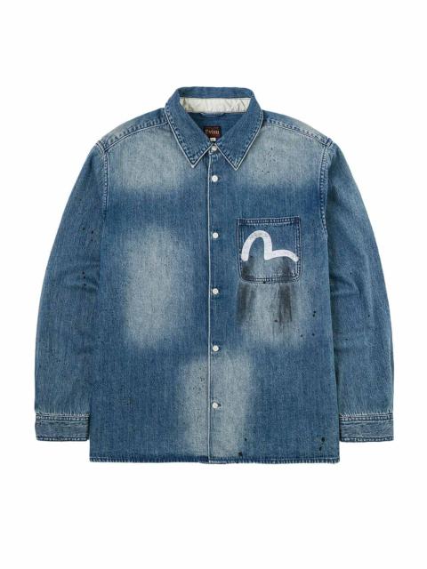 Splash Ink Seagull Print Regular Fit Denim Shirt