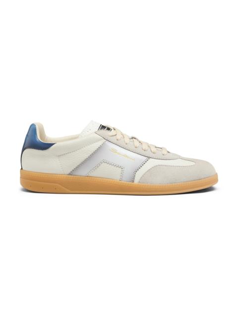 Men's white, grey and blue leather and suede DBS Oly sneaker