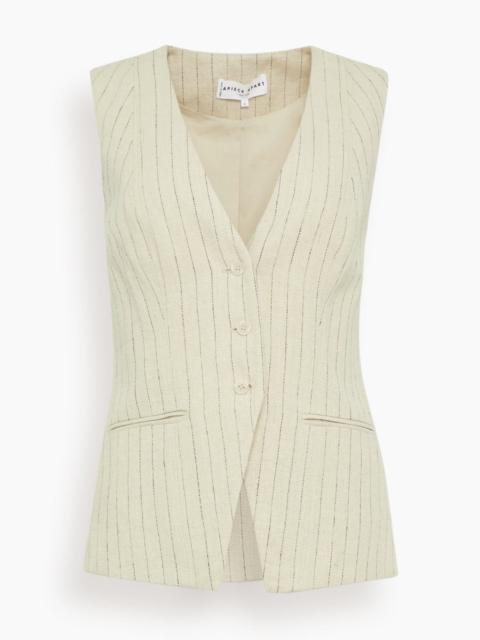 Helena V-Neck Vest in Striped Flax