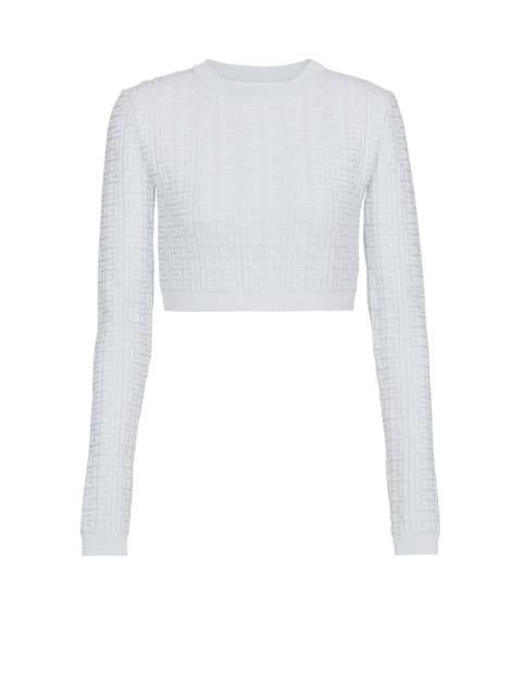 Cropped knit jumper with Balmain monogram