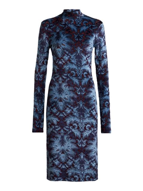 Printed Velvet Midi Dress blue