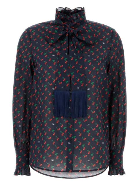 cherry-print ruffled shirt