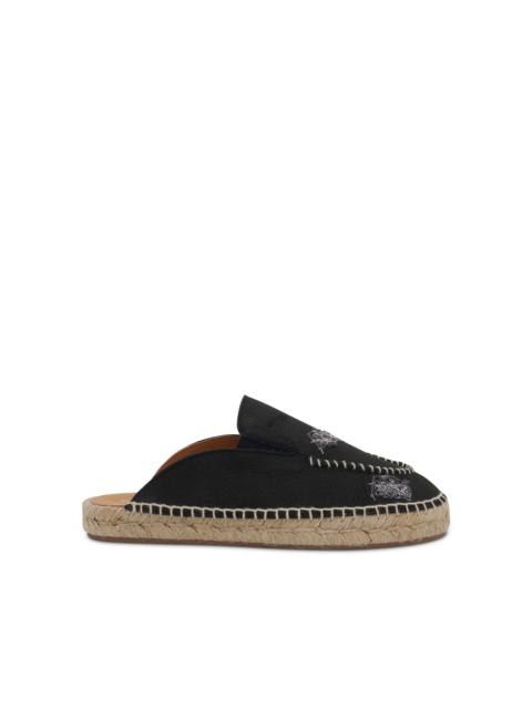 Embroidered Espadrille Mules in Black