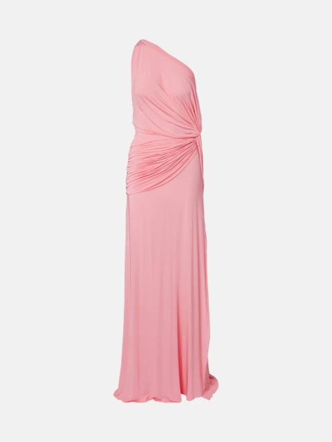 Gathered one-shoulder jersey gown