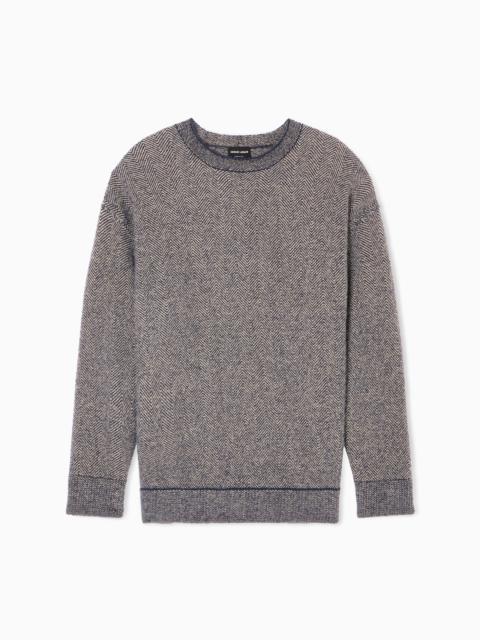 CREW-NECK JUMPER IN A CAMEL WOOL-BLEND JACQUARD
