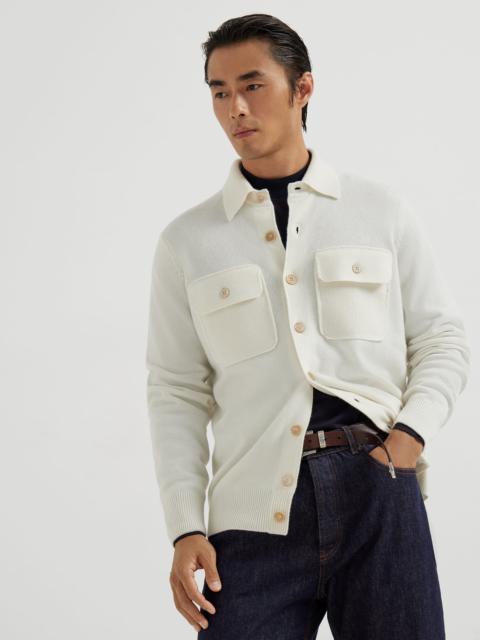 Cashmere shirt-style cardigan with chest pockets