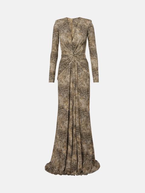 Animalier printed jersey gown