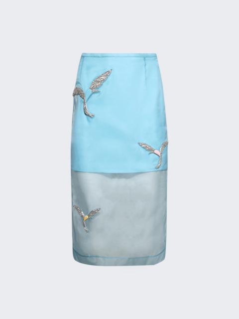 Hummingbird Embroidered Organza Midi Skirt