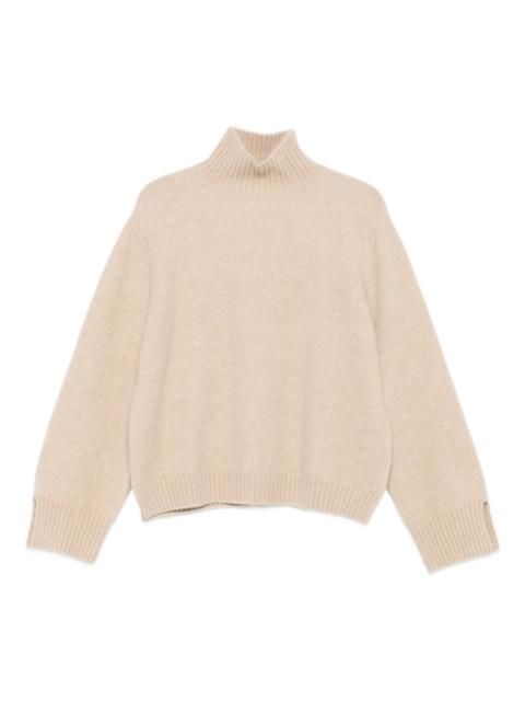 high-neck split-cuff sweater