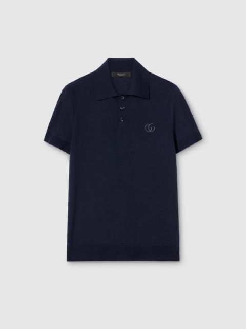 Knit wool polo shirt with embroidery