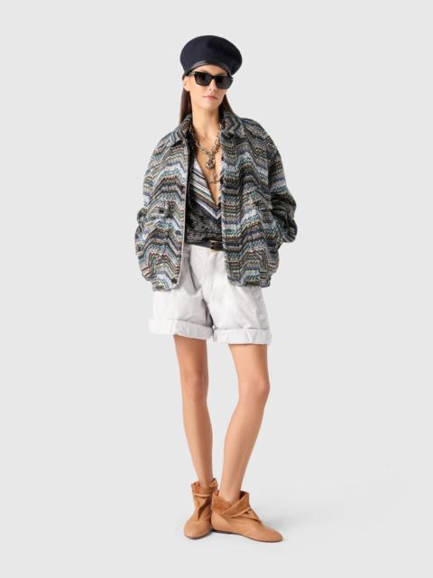 Bomber in a geometric-style zigzag knit with sequins