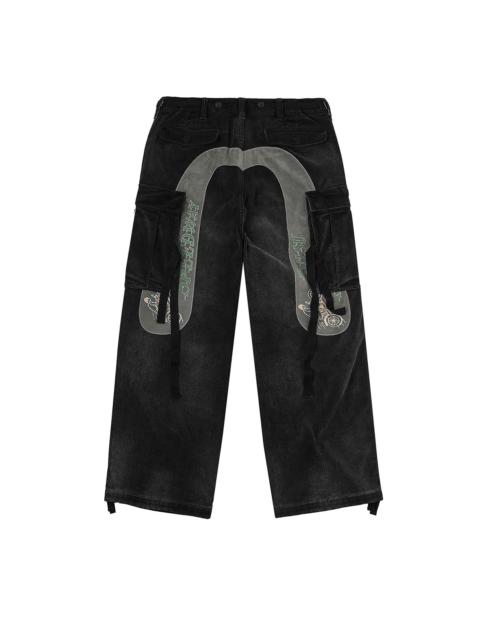 Washed Daicock Embroidery Wide-leg Corduroy Cargo Pants