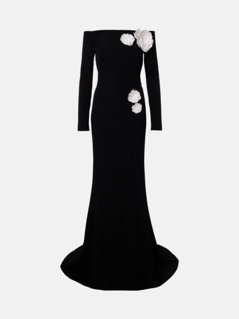 Rory floral-appliqué crêpe gown