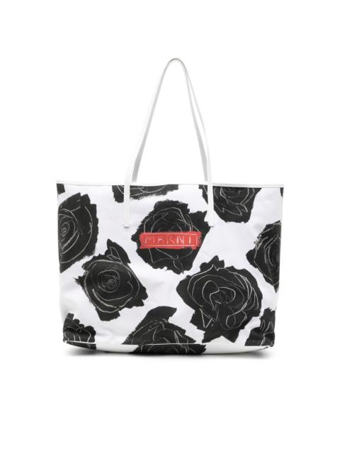 large floral-printed tote bag