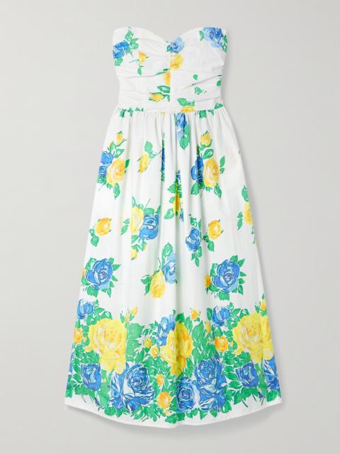 Desideria Strapless Floral-print Cotton-voile Midi Dress