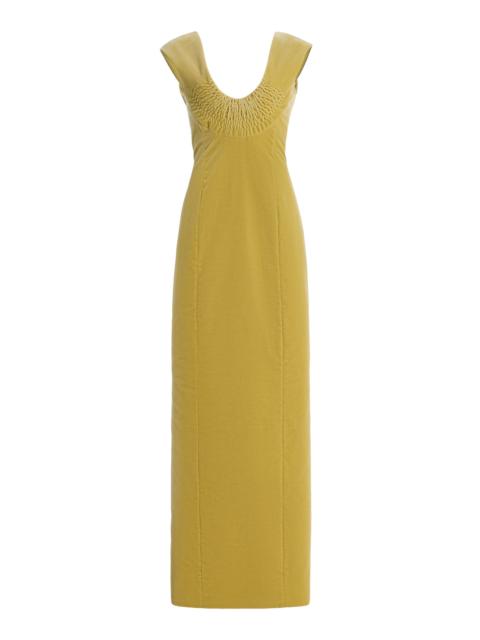 Split-Detailed Cotton-Velvet Maxi Dress green