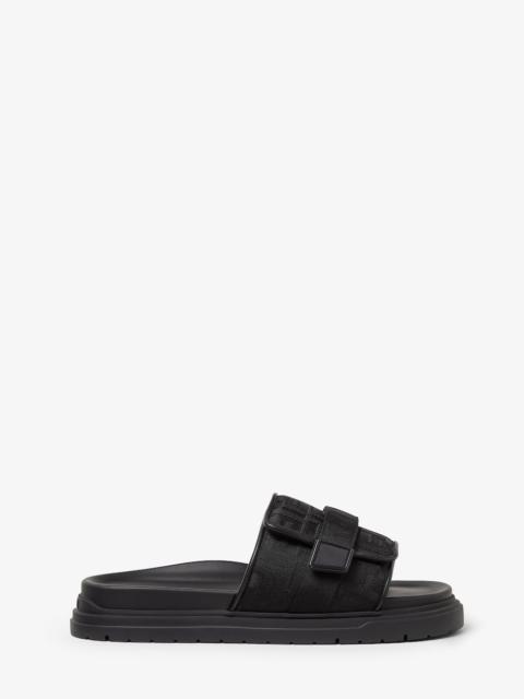 Fendi Chunky Slides Black leather and FF Nylon slides