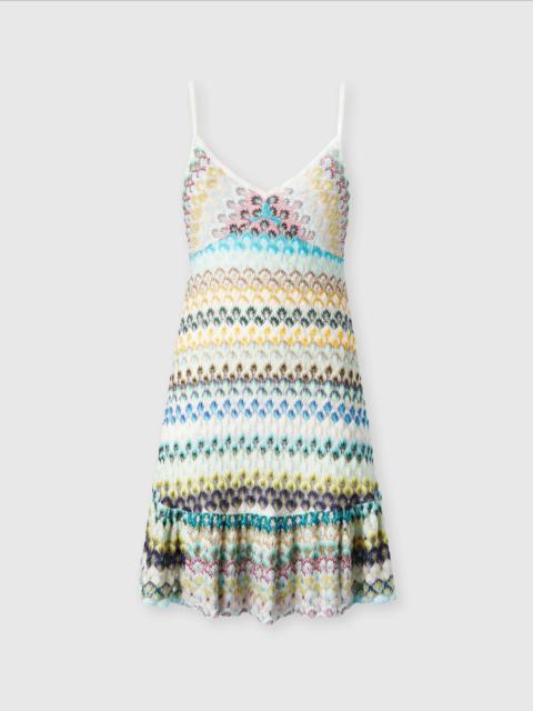 Sleeveless mini dress with lace tiered skirt