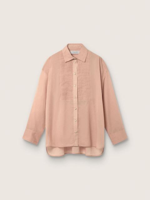 Women’s oversized shirt in coral cotton voile with pleated detail
