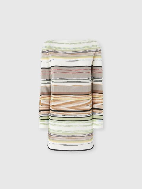 Flame-Striped Viscose Mini Dress with Boat Neck