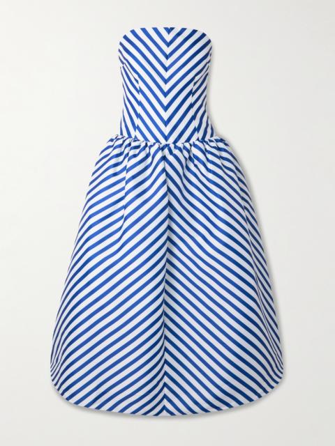 Strapless Striped Taffeta Midi Dress