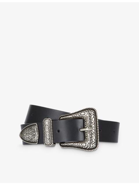Western-buckle wide leather belt