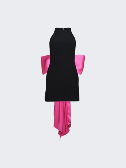 Colour Contrast Bow Detail Mini Dress Black And Fuschia
