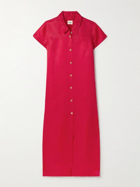 Effy silk and cotton-blend organza midi shirt dress Red