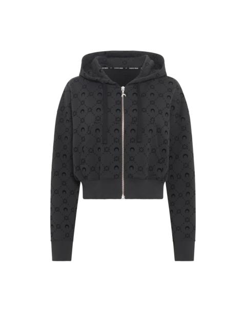 Moonogram Flocked Fleece Cropped Zipped Hoodie