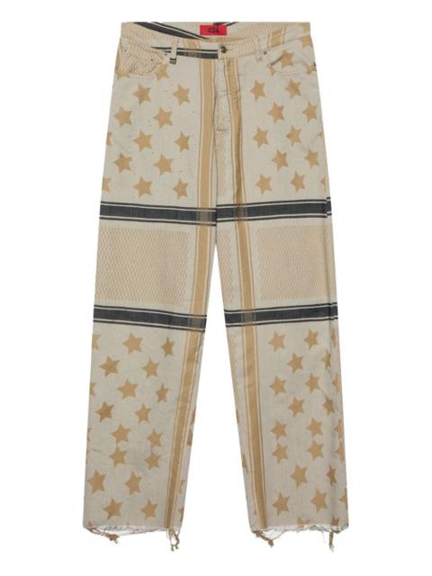 star-pattern frayed trousers