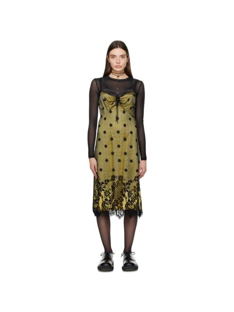 Yellow & Black Washed Midi Dress