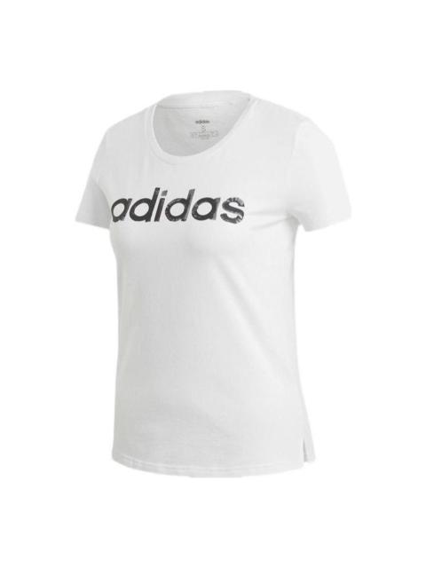 (WMNS) adidas Brush Effect Logo Graphic T-Shirt 'White Black' EI4559