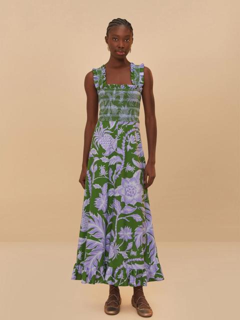 Green Tropical Swing Sleeveless Midi Dress