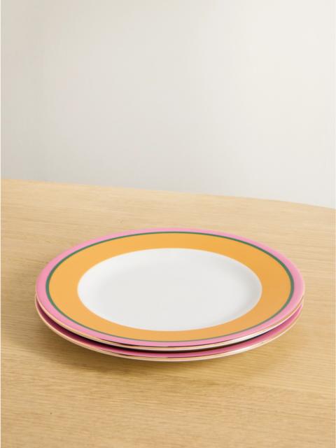 Set Of Two Gold-plated Painted Porcelain Dinner Plates