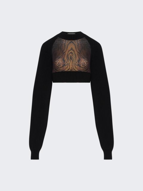 Ribbed Wool And Mesh Cropped Sweater Wood Print