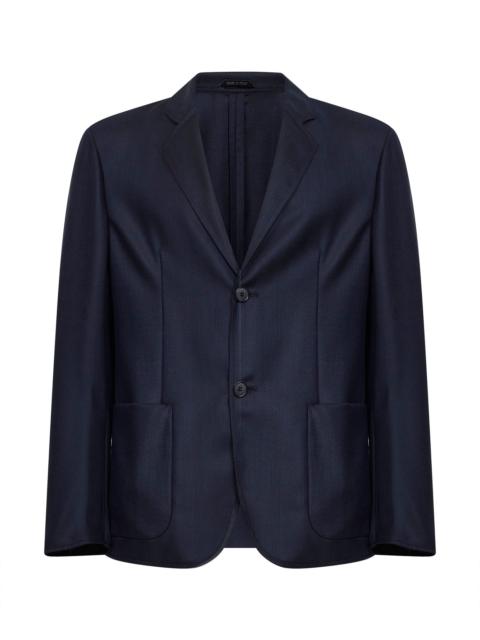 Blue chevron wool and cashmere single-breasted jacket