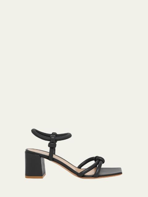 Knotted Leather Block-Heel Sandals
