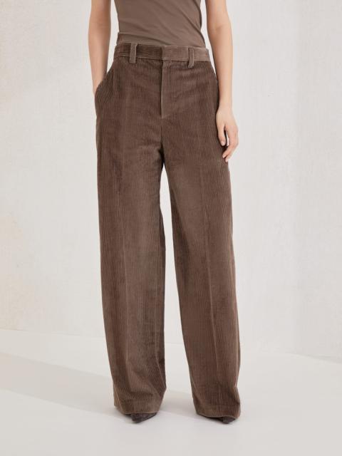Cotton corduroy loose trousers with monili