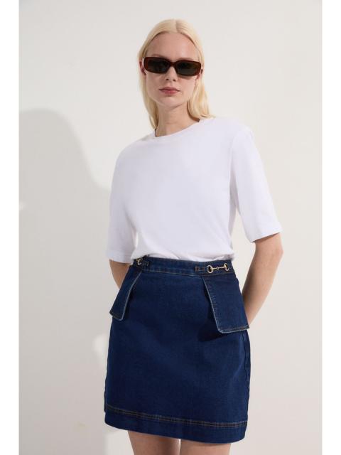 Stretch Denim Snaffle Trim Mini Skirt