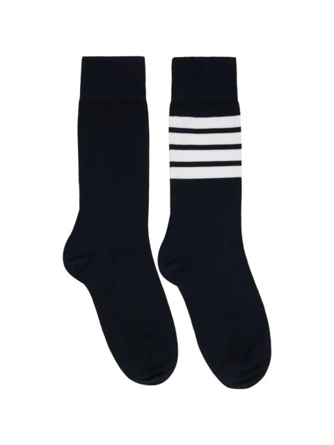 Navy Cotton 4-Bar Mid Calf Socks