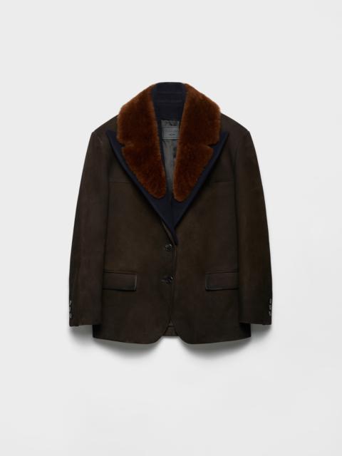 Suede and shearling caban jacket
