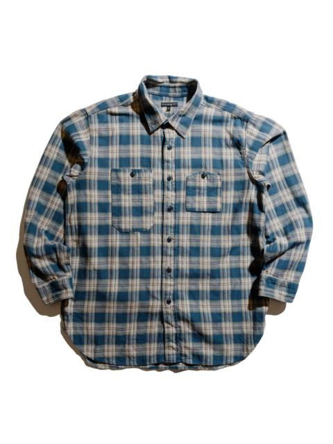 Work Shirt Navy Cotton Plaid Jacquard