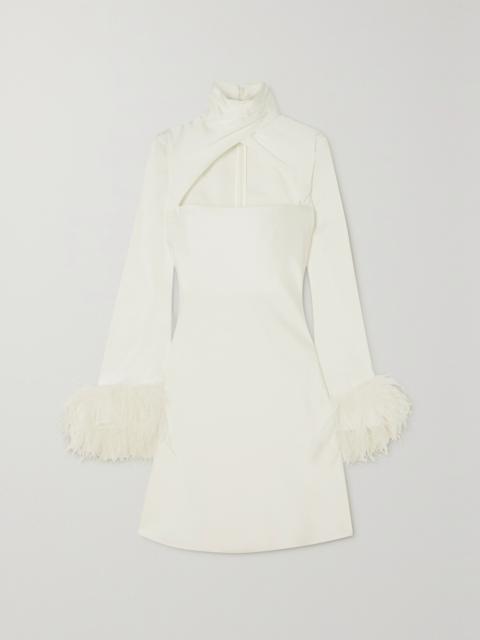 Odessa Cutout Feather-trimmed Satin Mini Dress