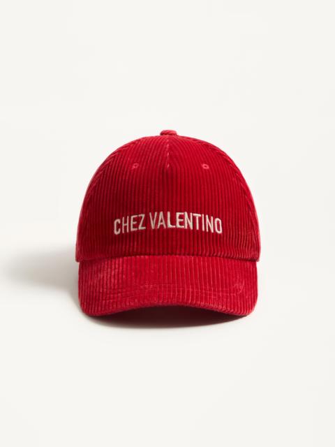 CHEZ VALENTINO VELVET BASEBALL CAP WITH EMBROIDERY