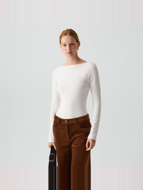 Boatneck Long-Sleeve Top in Stretch Rib