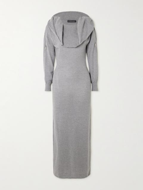 Hooded Zip-detailed Merino Wool Maxi Dress