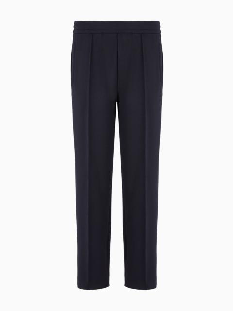 Soft wool-blend cloth trousers with ribs and elastic waist
