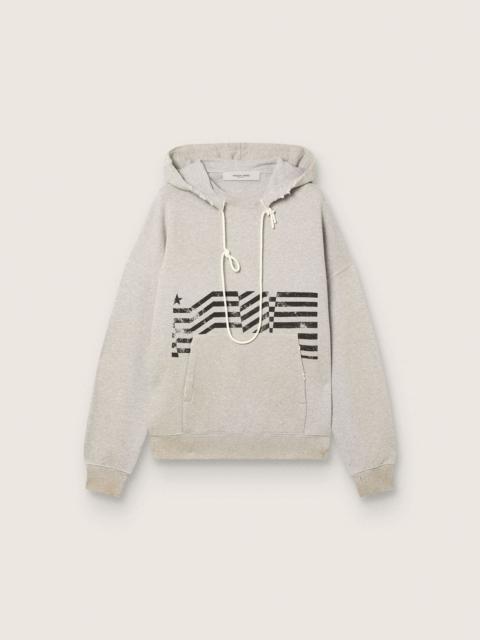 Unisex hooded sweatshirt in gray cotton with vintage flag print